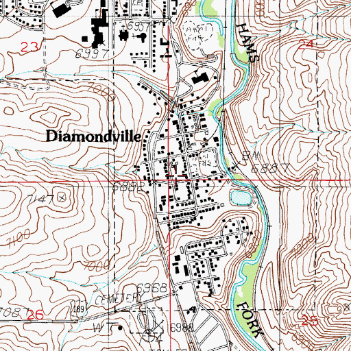 Topographic Map of Diamondville Post Office, WY
