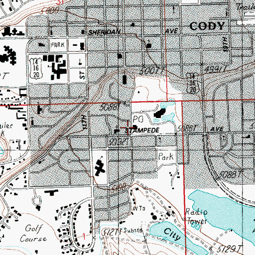 Topographic Map of Cody Post Office, WY