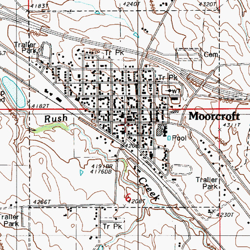 Topographic Map of Moorcroft Post Office, WY