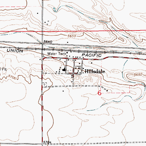 Topographic Map of Hillsdale Post Office, WY