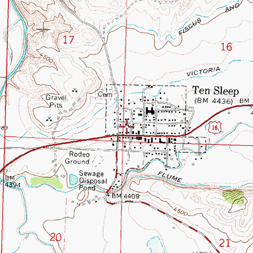 Topographic Map of Ten Sleep Post Office, WY