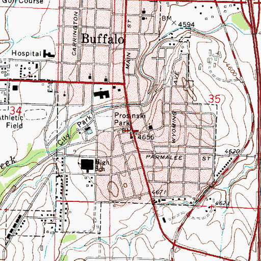 Topographic Map of Buffalo Post Office, WY
