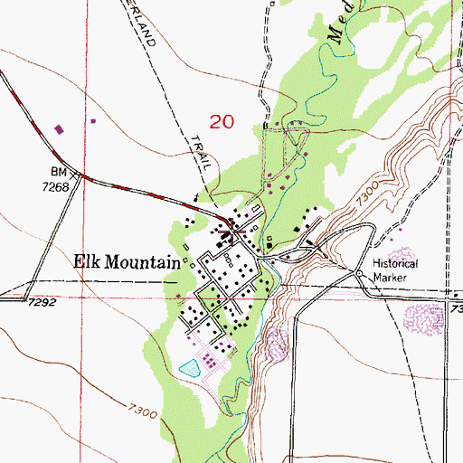 Topographic Map of Elk Mountain Post Office, WY