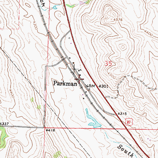 Topographic Map of Parkman Post Office, WY