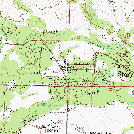 Topographic Map of Story Post Office, WY