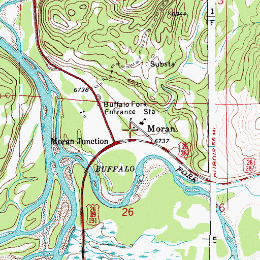 Topographic Map of Moran Post Office, WY