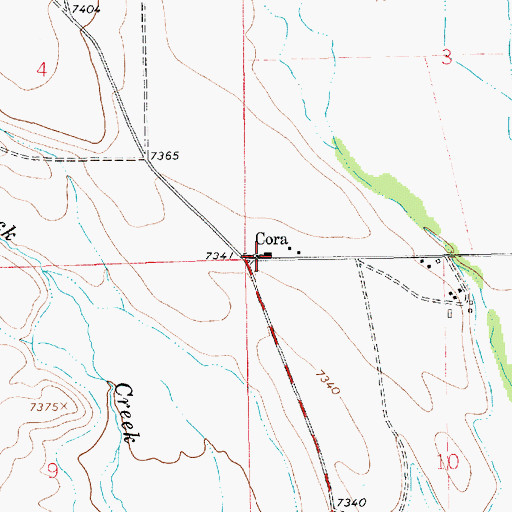 Topographic Map of Cora Post Office, WY