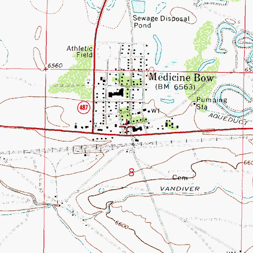 Topographic Map of Medicine Bow Post Office, WY