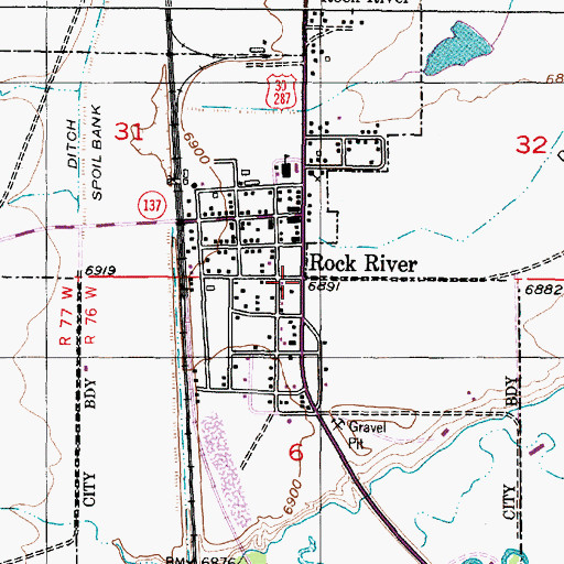 Topographic Map of Rock River Post Office, WY