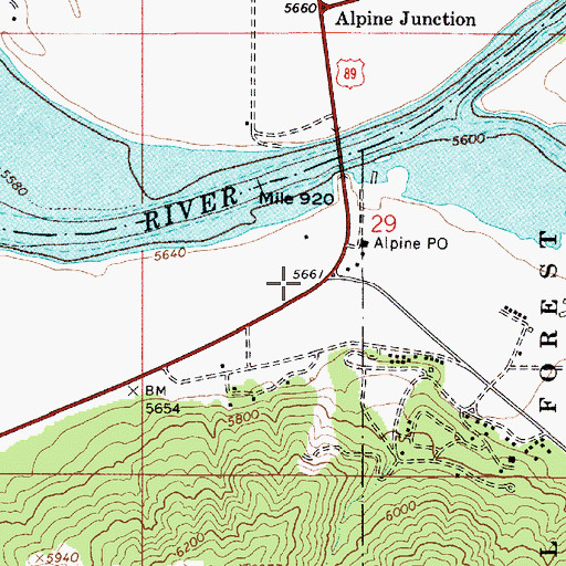 Topographic Map of Alpine Post Office, WY