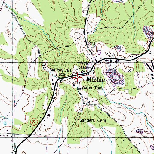 Topographic Map of Michie Post Office, TN