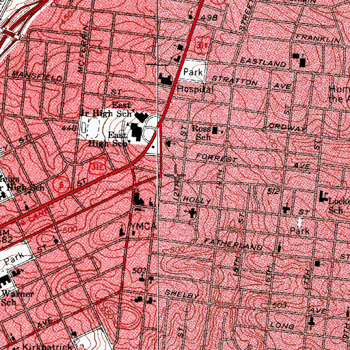 Topographic Map of East Nashville Post Office, TN