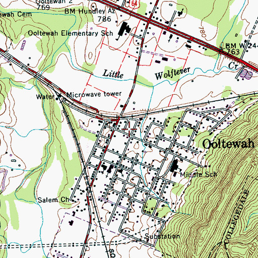 Topographic Map of Ooltewah Post Office, TN