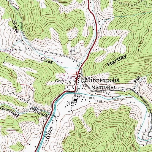 Topographic Map of Minneapolis Post Office, NC