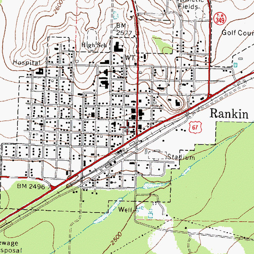 Topographic Map of Rankin Volunteer Fire Department, TX