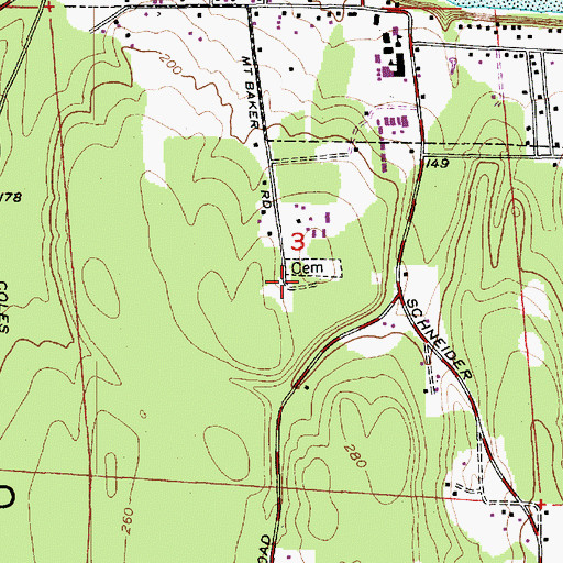 Topographic Map of Langley Woodman Cemetery, WA