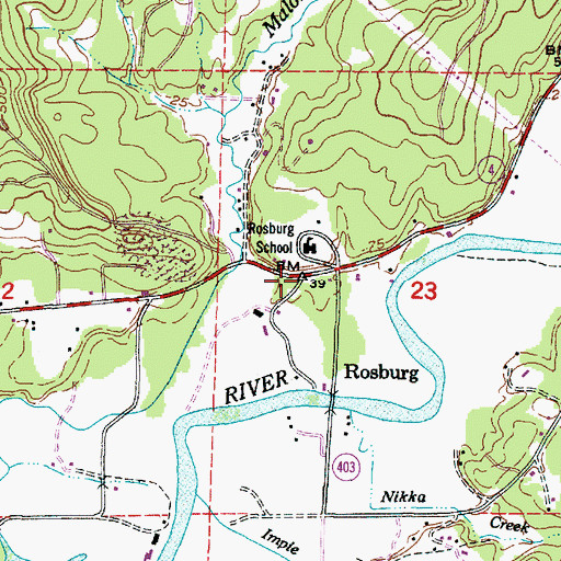 Topographic Map of Rosburg Cemetery, WA