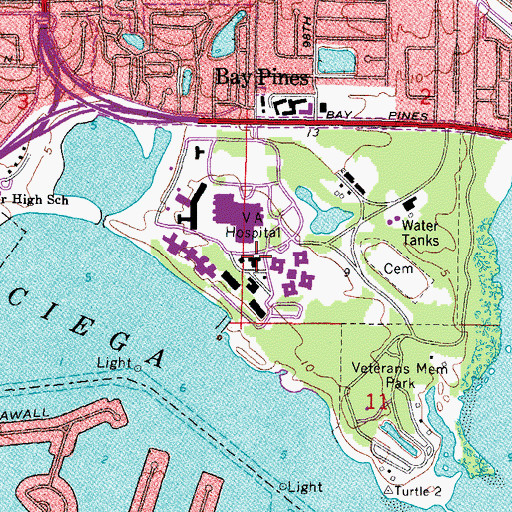 Topographic Map of Bay Pines Post Office, FL