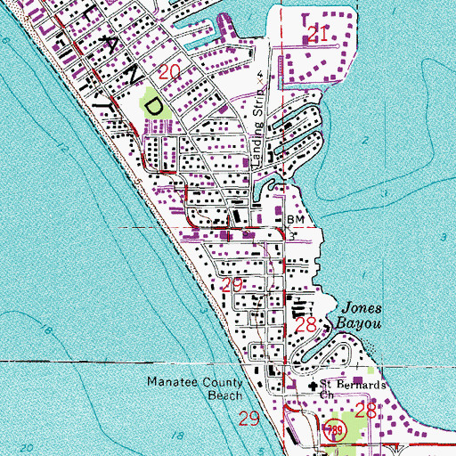 Topographic Map of Holmes Beach Post Office, FL