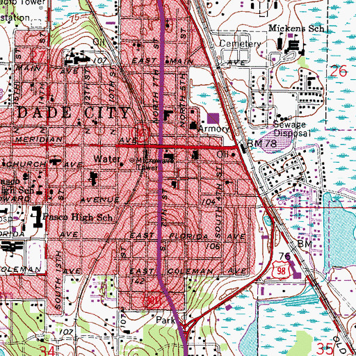 Topographic Map of Dade City Post Office, FL