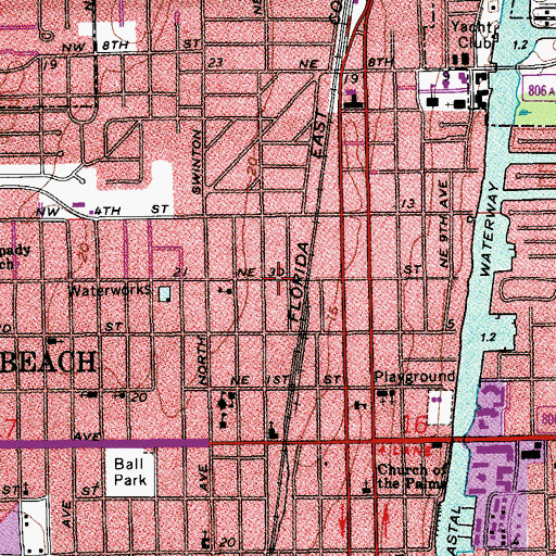 Topographic Map of Downtown Delray Beach Postal Center, FL