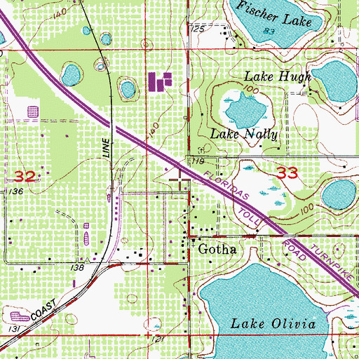 Topographic Map of Gotha Post Office, FL