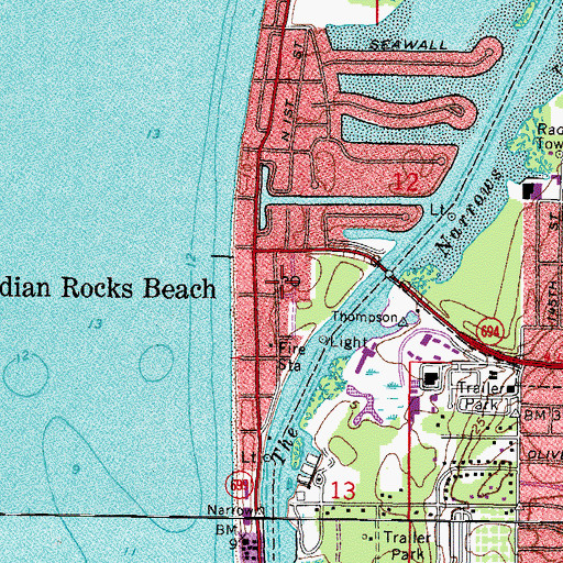 Topographic Map of Indian Rocks Beach Post Office, FL