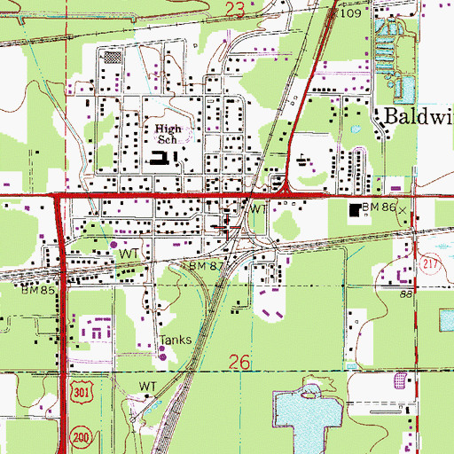 Topographic Map of Baldwin Post Office, FL
