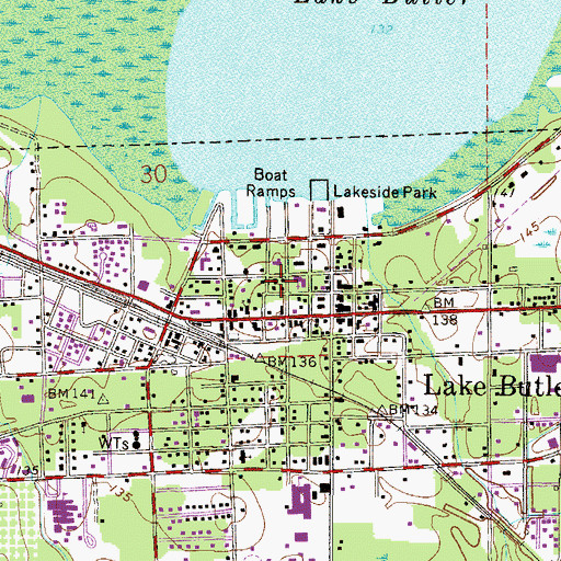 Topographic Map of Lake Butler Post Office, FL