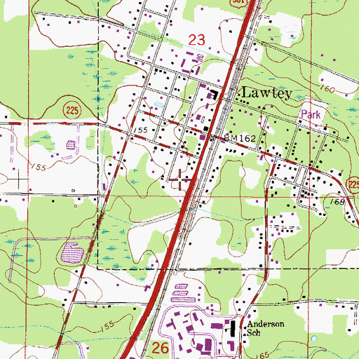 Topographic Map of Lawtey Post Office, FL