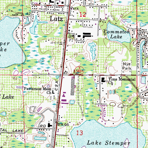 Topographic Map of Lutz Post Office, FL