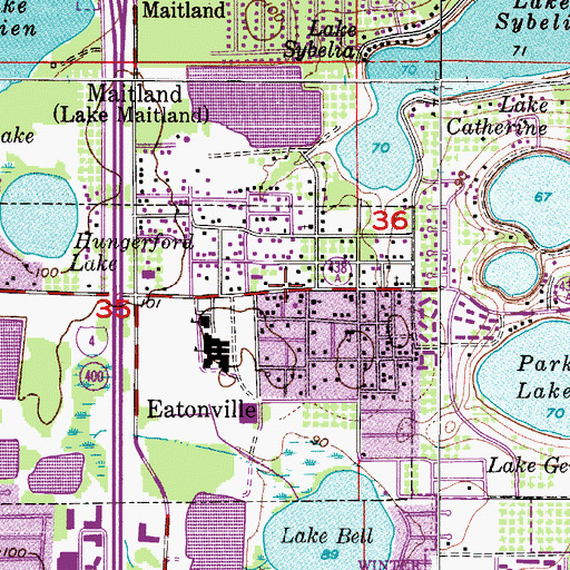 Topographic Map of Eatonville Post Office, FL