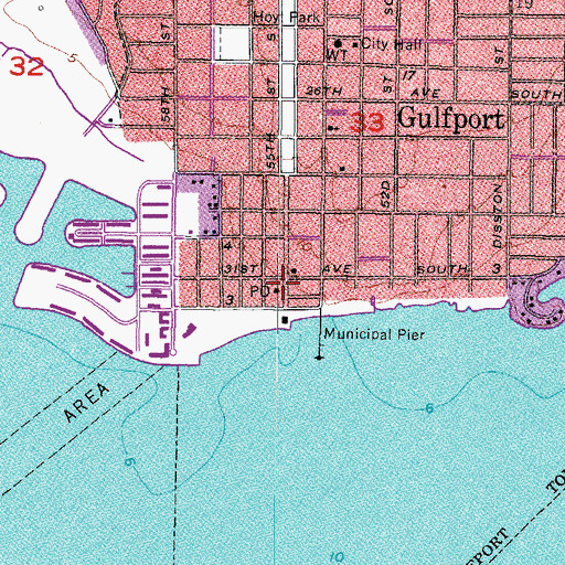 Topographic Map of Gulfport Post Office, FL