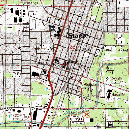 Topographic Map of Starke Post Office, FL