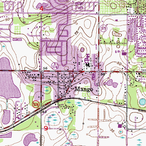 Topographic Map of Mango Post Office, FL