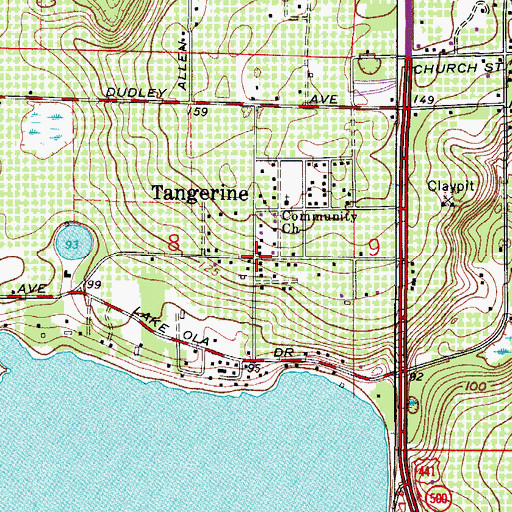 Topographic Map of Tangerine Post Office, FL