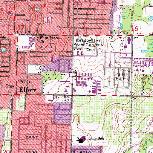 Topographic Map of Elfers Post Office, FL