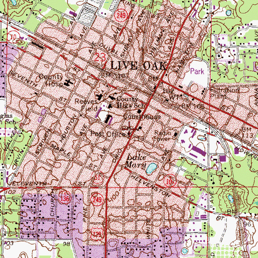 Topographic Map of Live Oak Post Office, FL