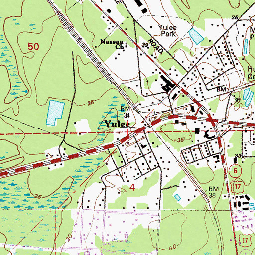 Topographic Map of Yulee Post Office, FL