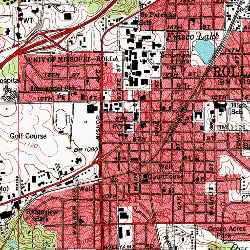 Topographic Map of Rolla Post Office, MO