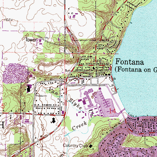 Topographic Map of Fontana Post Office, WI