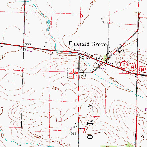 Topographic Map of Emerald Grove Cemetery, WI