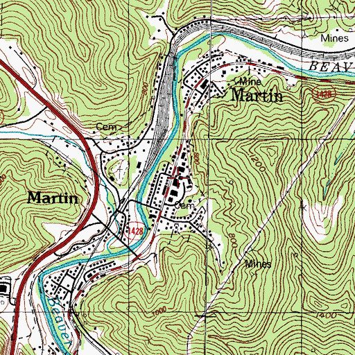 Topographic Map of Martin Post Office, KY