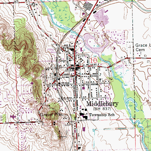 Topographic Map of Middlebury Post Office, IN