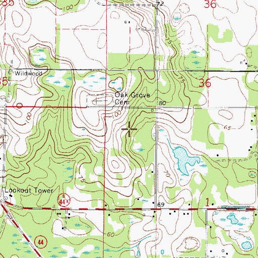 Topographic Map of Oak Grove Cemetery, FL