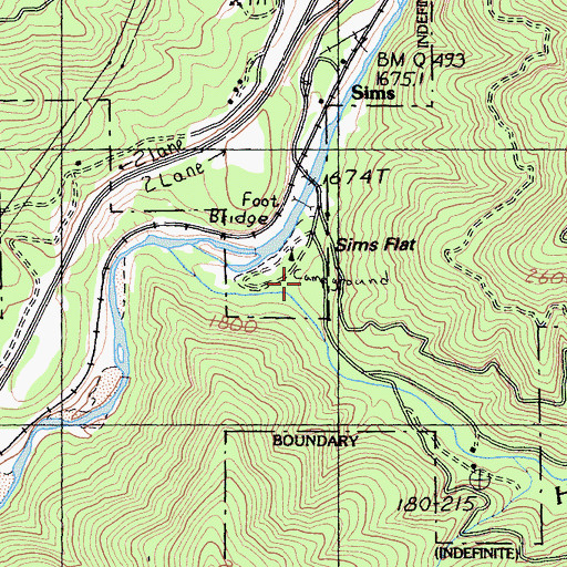 Topographic Map of Sims Flat Campground, CA