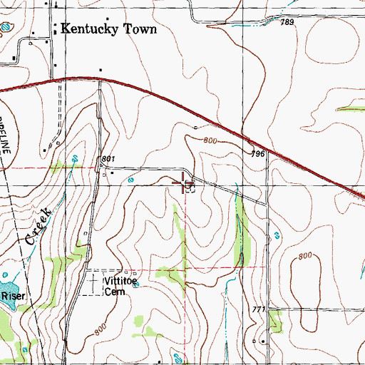 Topographic Map of Kentucky Town Cemetery, TX