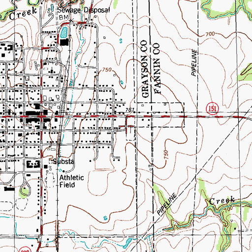 Topographic Map of Whitewright City Cemetery, TX