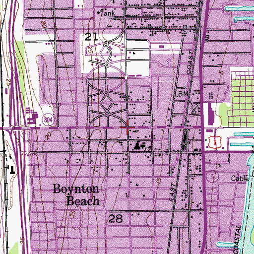 Topographic Map of Downtown Boynton Beach Post Office, FL