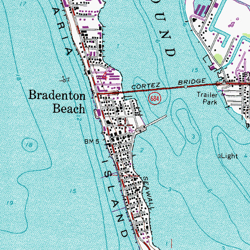 Topographic Map of Bradenton Beach Post Office, FL